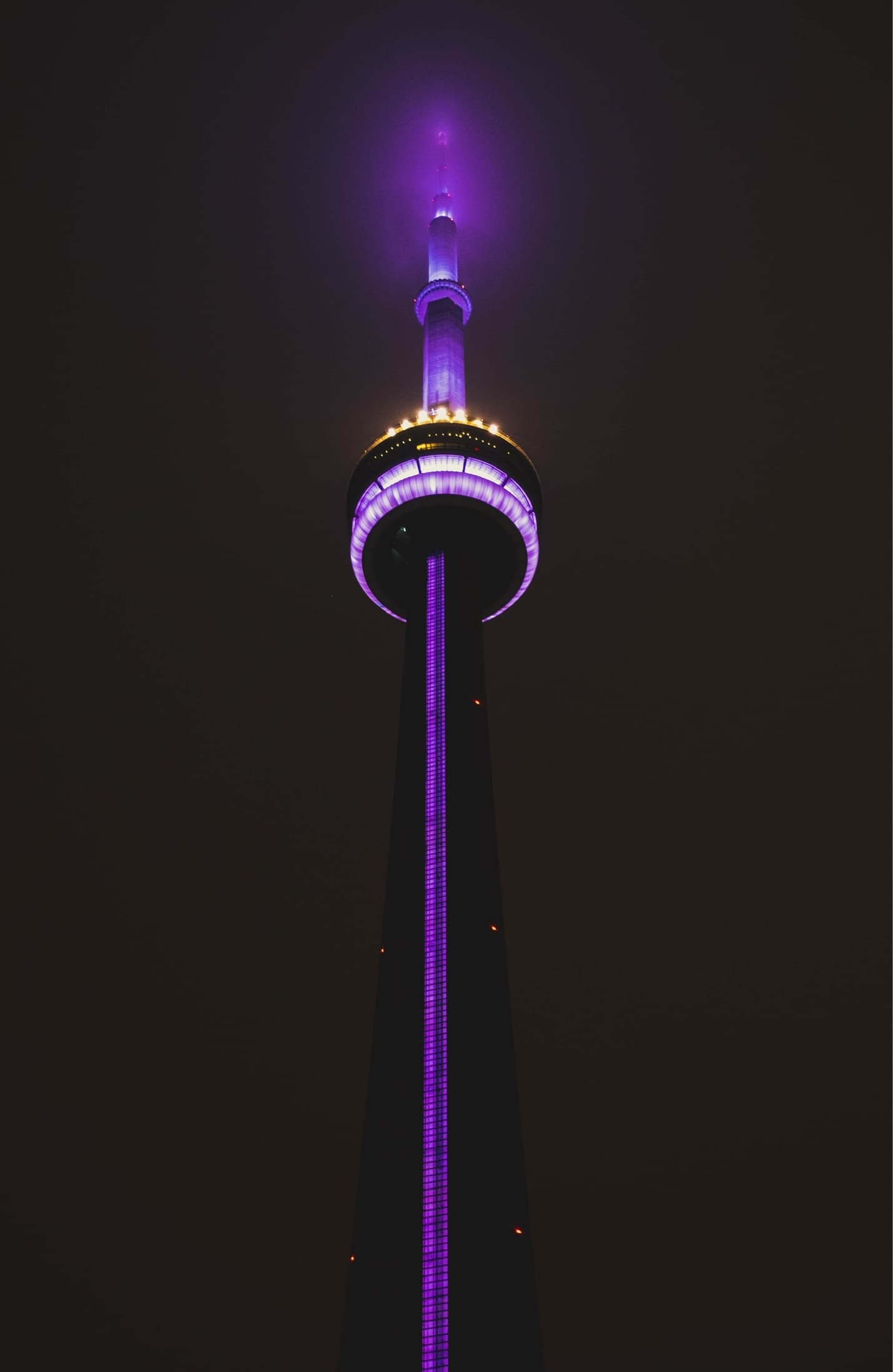 CN Tower glowing purple at night