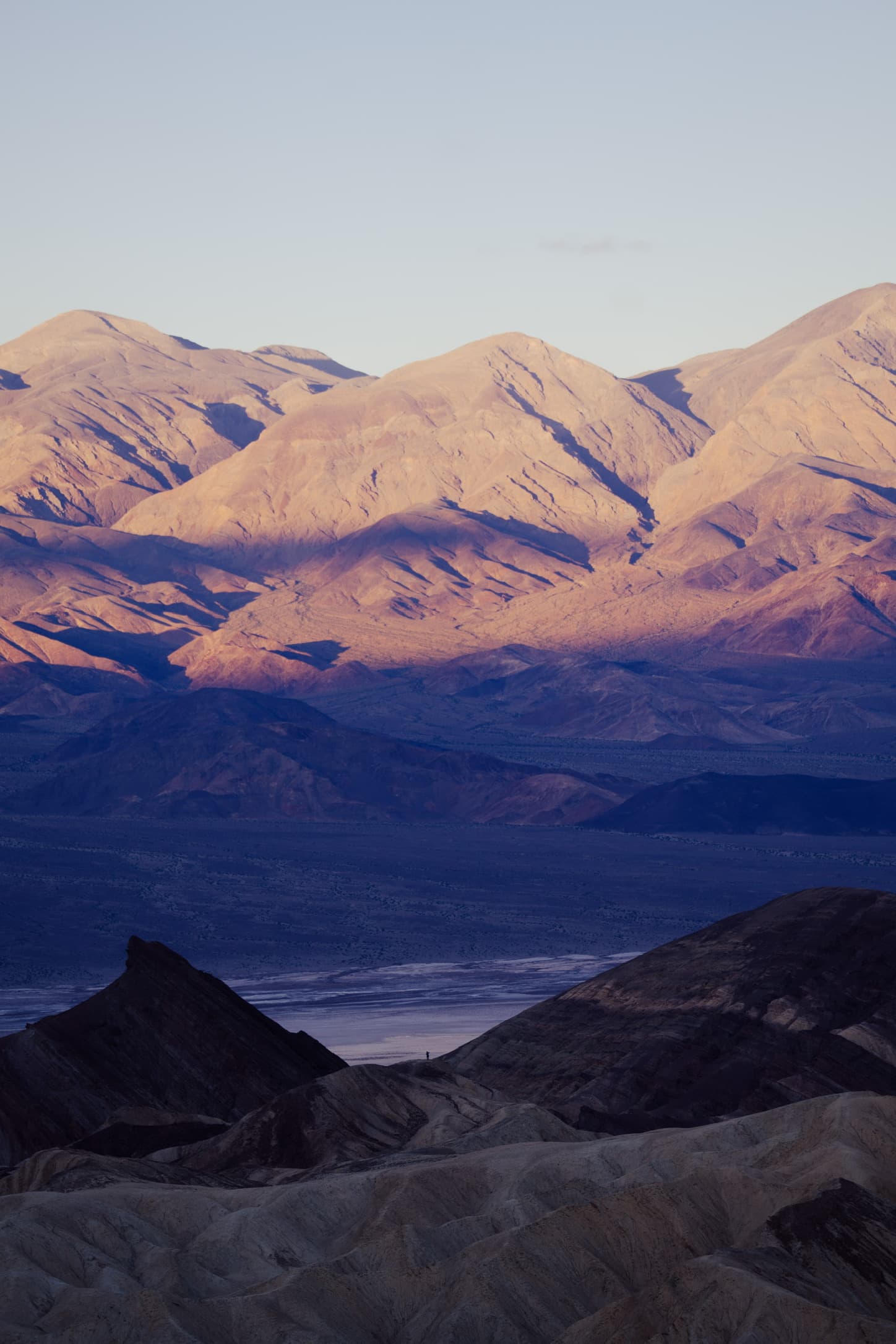 Pastel mountain ridges in late light