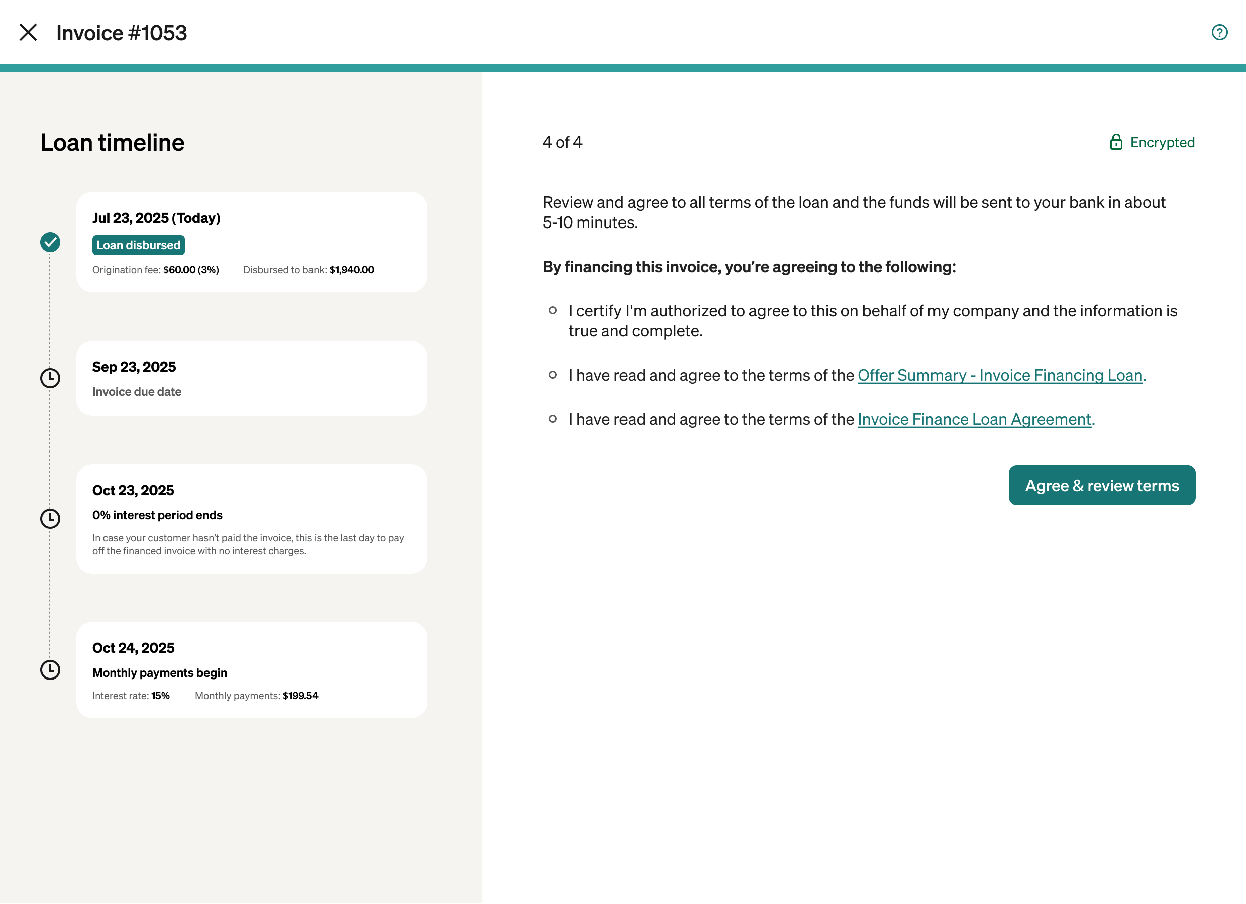 Updated application with a repayment timeline and concise loan agreement