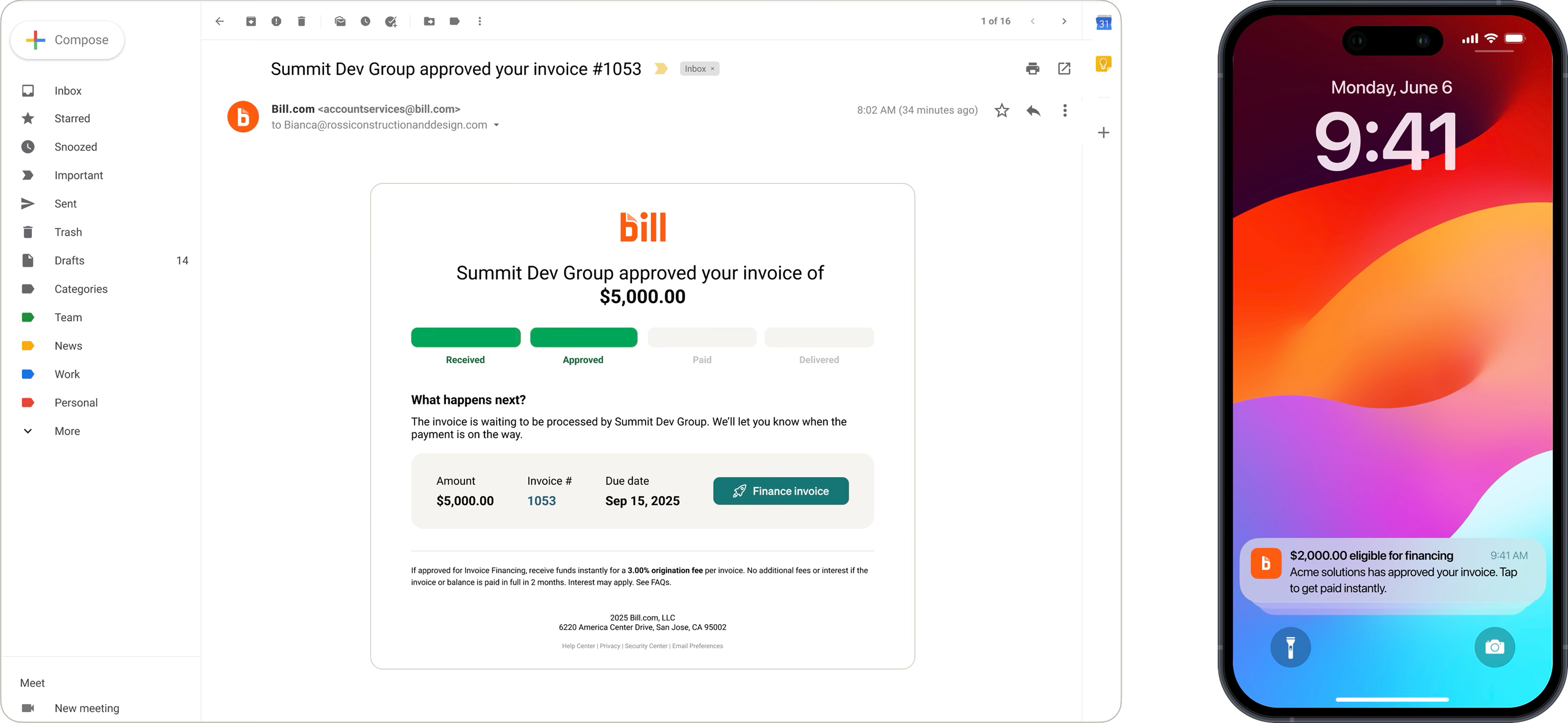 Entry point for invoice financing in the payment flow