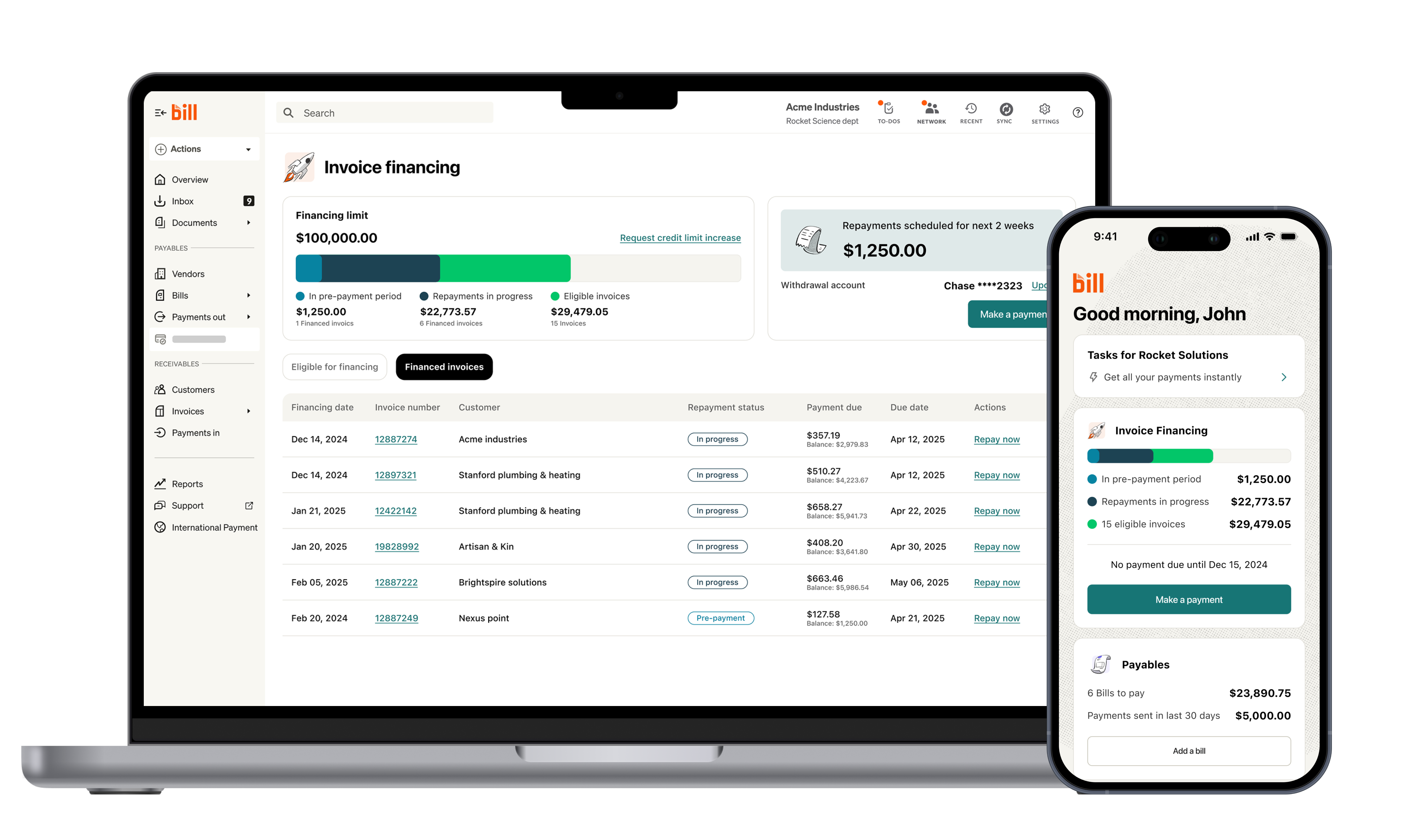 BILL working capital hero overview