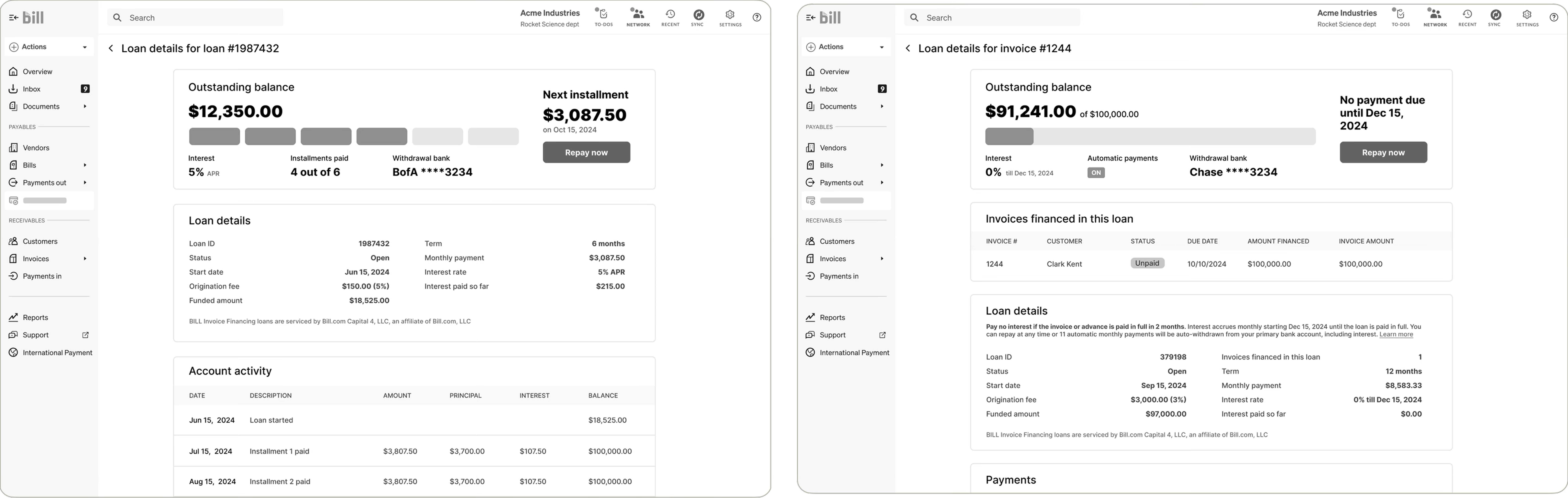 Loan details page